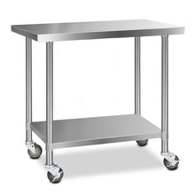 Load image into Gallery viewer, 1219MM x 610MM 304 Stainless Steel Kitchen Benches Work Bench Food Prep Table with Wheels
