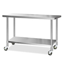 Load image into Gallery viewer, 1524 x 610mm 304 Stainless Steel Kitchen Work Bench Food Prep Table with Wheels