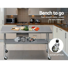 Load image into Gallery viewer, 1829 x 762mm Commercial Stainless Steel Kitchen Bench with 4pcs Castor Wheels