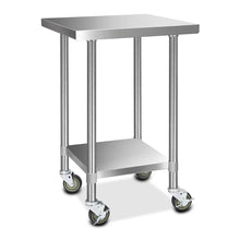 Load image into Gallery viewer, 610 x 610mm 430 Stainless Steel Kitchen Work Bench Food Prep Table with Wheels