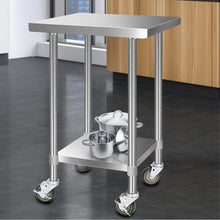 Load image into Gallery viewer, 610 x 610mm 430 Stainless Steel Kitchen Work Bench Food Prep Table with Wheels