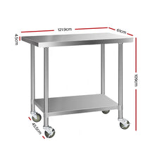 Load image into Gallery viewer, 1219 x 610mm 430 Stainless Steel Kitchen Work Bench Food Prep Table with Wheels