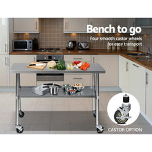 Load image into Gallery viewer, 1219 x 610mm 430 Stainless Steel Kitchen Work Bench Food Prep Table with Wheels