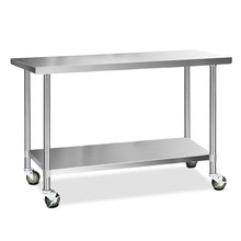 Load image into Gallery viewer, 1524 x 610mm 430 Stainless Steel Kitchen Work Bench Food Prep Table with Wheels