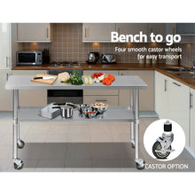 Load image into Gallery viewer, 1524 x 610mm 430 Stainless Steel Kitchen Work Bench Food Prep Table with Wheels