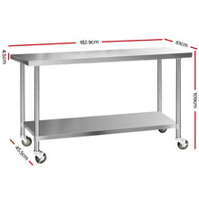 Load image into Gallery viewer, 1829 x 610mm 430 Stainless Steel Kitchen Work Bench Food Prep Table with Wheels