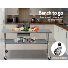 Load image into Gallery viewer, 1829 x 610mm 430 Stainless Steel Kitchen Work Bench Food Prep Table with Wheels