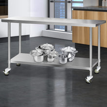 Load image into Gallery viewer, 1829 x 610mm 430 Stainless Steel Kitchen Work Bench Food Prep Table with Wheels