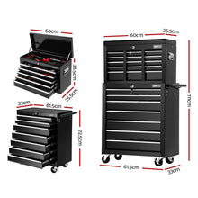 Load image into Gallery viewer, Giantz Tool Chest and Trolley Box Cabinet 16 Drawers Cart Garage Storage Black