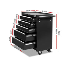 Load image into Gallery viewer, Giantz 5 Drawer Mechanic Tool Box Cabinet Storage Trolley - Black