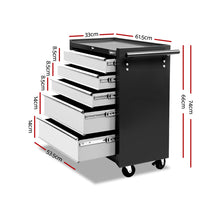 Load image into Gallery viewer, Giantz 5 Drawer Mechanic Tool Box Cabinet Storage Trolley - Black & Grey