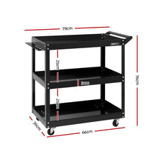 Load image into Gallery viewer, Giantz Tool Cart 3 Tier Parts Steel Trolley Mechanic Storage Organizer Black