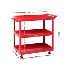 Load image into Gallery viewer, Giantz Tool Cart 3 Tier Parts Steel Trolley Mechanic Storage Organizer Red