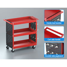 Load image into Gallery viewer, Giantz 3-Tier Tool Cart Storage Trolley Workshop Garage Pegboard Hooks Red