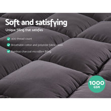 Load image into Gallery viewer, Giselle Double Mattress Topper Pillowtop 1000GSM Charcoal Microfibre Bamboo Fibre Filling Protector