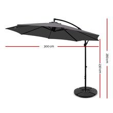 Load image into Gallery viewer, Instahut 3M Umbrella with 48x48cm Base Outdoor Umbrellas Cantilever Sun Beach Garden Patio Charcoal