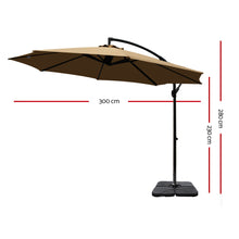 Load image into Gallery viewer, Instahut 3M Umbrella with 50x50cm Base Outdoor Umbrellas Cantilever Sun Stand UV Garden Beige