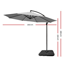 Load image into Gallery viewer, Instahut 3M Umbrella with 50x50cm Base Outdoor Umbrellas Cantilever Sun Stand UV Garden Grey