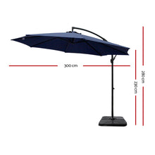 Load image into Gallery viewer, Instahut 3M Umbrella with 50x50cm Base Outdoor Umbrellas Cantilever Sun Stand UV Garden Navy