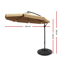 Load image into Gallery viewer, Instahut 3M Umbrella with 48x48cm Base Outdoor Umbrellas Cantilever Sun Beach UV Beige