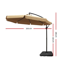 Load image into Gallery viewer, Instahut 3M Umbrella with 50x50cm Base Outdoor Umbrellas Cantilever Patio Sun Beach UV Beige