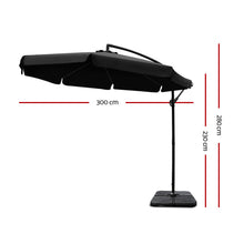 Load image into Gallery viewer, Instahut 3M Umbrella with 50x50cm Base Outdoor Umbrellas Cantilever Patio Sun Beach UV Black