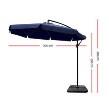 Load image into Gallery viewer, Instahut 3M Umbrella with 50x50cm Base Outdoor Umbrellas Cantilever Patio Sun Beach UV Navy