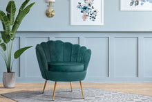 Load image into Gallery viewer, Shell Back Design Accent Retro Single Sofa Velvet Green Armchair
