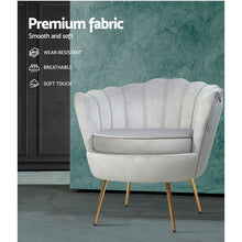 Load image into Gallery viewer, Shell Back Design Accent Retro Single Sofa Velvet Grey Armchair