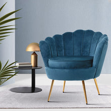 Load image into Gallery viewer, Shell Back Design Accent Retro Single Sofa Velvet Navy Armchair