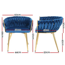 Load image into Gallery viewer, Artiss Dining Chair Cafe Chair Velvet Upholstered Woven Back Armrest Blue