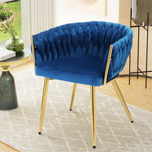 Load image into Gallery viewer, Artiss Dining Chair Cafe Chair Velvet Upholstered Woven Back Armrest Blue