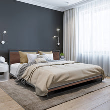 Load image into Gallery viewer, Milano Decor Azure Bed Frame With Headboard Black Wood Steel Platform Bed - Single - Black