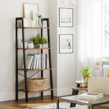 Load image into Gallery viewer, Rustic brown and black steel Metal Frame 4 Tier bookshelf