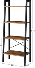 Load image into Gallery viewer, Rustic brown and black steel Metal Frame 4 Tier bookshelf