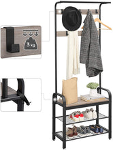 Load image into Gallery viewer, Greige and Black Steel Freestanding Coat Rack Stand with Removable Hooks, Bench and Shoe Rack, Height 183 cm