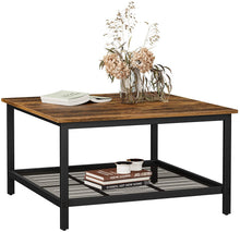 Load image into Gallery viewer, Robust Coffee Table Steel Frame and Mesh Storage Shelf, Rustic Brown and Black