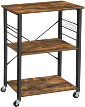 Load image into Gallery viewer, Kitchen Baker's Rack, 3-Tier Serving Cart with Metal Frame and 6 Hooks, Rustic Brown