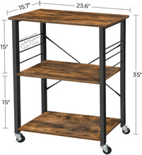 Load image into Gallery viewer, Kitchen Baker's Rack, 3-Tier Serving Cart with Metal Frame and 6 Hooks, Rustic Brown