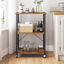 Load image into Gallery viewer, Kitchen Baker's Rack, 3-Tier Serving Cart with Metal Frame and 6 Hooks, Rustic Brown