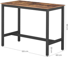 Load image into Gallery viewer, Bar Table with Solid Metal Frame and Wood Look, 120 x 60 x 90 cm