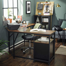 Load image into Gallery viewer, L-Shaped Computer Desk, Rustic Brown and Black