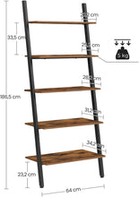 Load image into Gallery viewer, 5-Tier Bookshelf Rack, Rustic Brown and Black