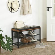 Load image into Gallery viewer, Shoe Bench with Mesh Shelf and Faux Leather Vintage Brown Black 80 x 30 x 48 cm