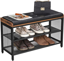 Load image into Gallery viewer, Shoe Bench with Mesh Shelf and Faux Leather Vintage Brown Black 80 x 30 x 48 cm