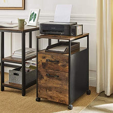 Load image into Gallery viewer, File Cabinet with 2 Drawers, Wheels and Open Compartment Rustic Brown and Black