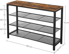 Load image into Gallery viewer, Shoe Rack with 3 Mesh Shelves Rustic Brown and Black