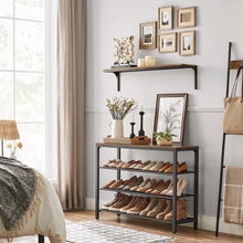 Load image into Gallery viewer, Shoe Rack with 3 Mesh Shelves Rustic Brown and Black