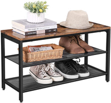 Load image into Gallery viewer, Shoe Rack with 2 Mesh Shelves, Rustic Brown and Black
