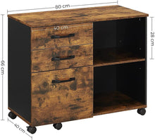 Load image into Gallery viewer, 3-Drawer File Cabinet with Open Compartments for A4 Rustic Brown and Black